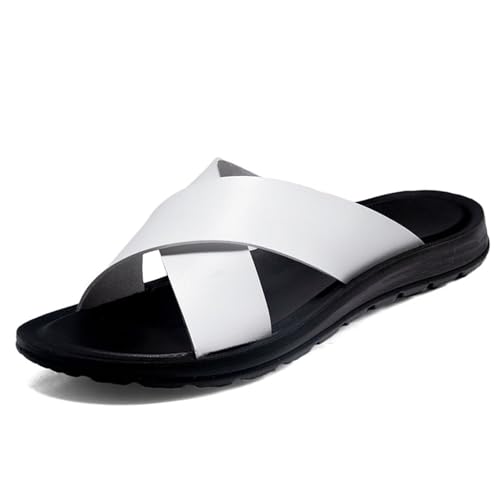 Mens Cross Slides Sandals Summer Leather Slipper Anti-Slip Comfortable Sandals2