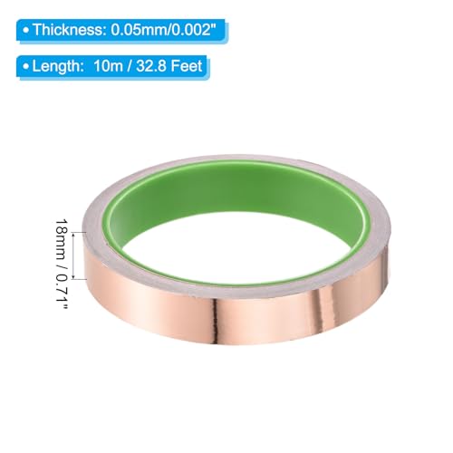 Image of PATIKIL Copper Foil Tape 0.71 Inch x 33 Feet 0.05mm Thick Double Sided Conductive Adhesive EMI Shielding for Electronics, Circuits, Grounding