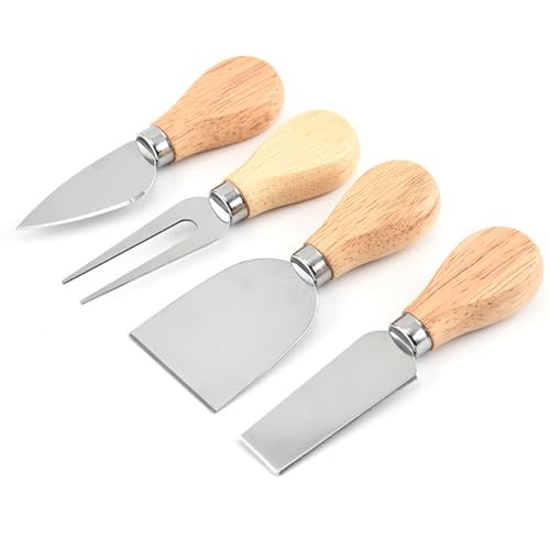 4 Pcs Cheese Knife Set RUIFUNETEK Stainless Steel Wood Handle Cheeses Knife, Cheese&Shovel, Cheese- Fork, CheeseBlock Knife, Cheese Slice Knife for Butter, Charcuterie, Cake, Dessert or Salad