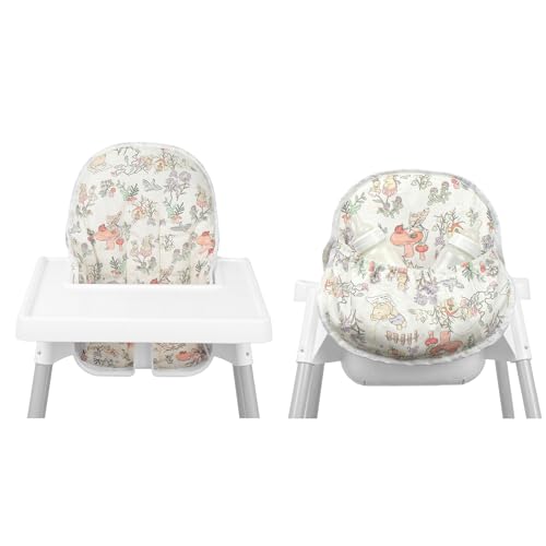 For IKEA High Chair Cushion For Antilop Cushion With High Chair Handy Pocket Pouch For IKEA Antilop Highchair Cotton Soft Baby Sitting More Comfortable (Green Bear Forest Animal Pattern)