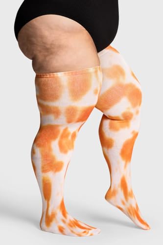 Image of Thunda Thighs Plus Size Thigh High Socks, Over the Knee High Boot Stockings Leg Warmers, Artisan - Tie Dye - Orange