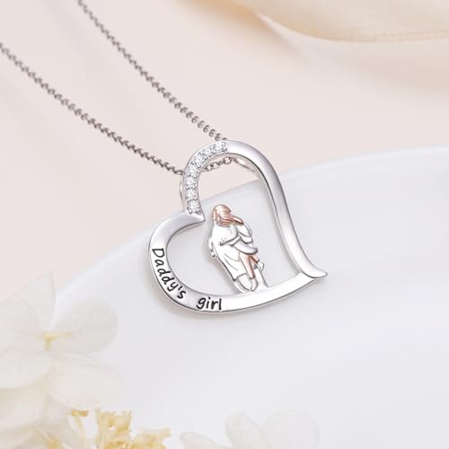 Alphm S925 Sterling Silver Father Daughter Heart Pendant Necklace Jewelry from Dad Mom4