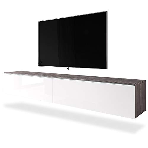 Selsey Kane - Mueble TV Flotante/Mesa TV/Mueble para Salón/Mueble TV Suspendido (180 cm, con LED, Nogal/Blanco Brillante)