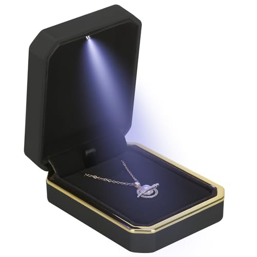 Luxury LED Pendant Necklace Gift Box with LED Light, Velvet Jewelry Storage Display Case for Proposal Engagement Wedding Anniversary Birthday(Black) - Image 5