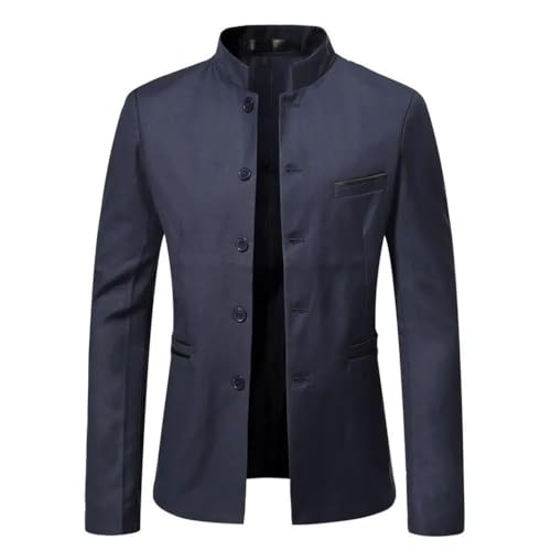 Men Chinese Style Stand Collar Blazer Vintage Slim Fit Business Suit Jacket4