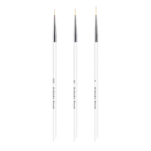 3pcs Professional Nail Art Brush, Feugole Acrylic Nail Striper Pen for Thin Lines, Tiny Details, Fine Drawing, Delicate Coloring