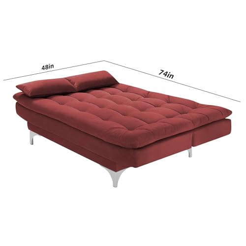 Image of Casaliving Danny Sofa Cum Bed for Living Room Premium Fabric Sofa New 3 Seater Sofa Cum Bed Velvet Fabric with 2 Cushions and Suitable for All Indoor (Maroon)