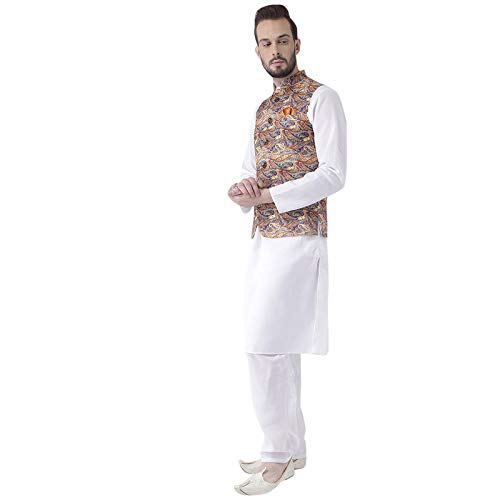 Image of hangup 3pc Kurta Pajama Basket 3PC 36AWhite KPW 38 Multicolour