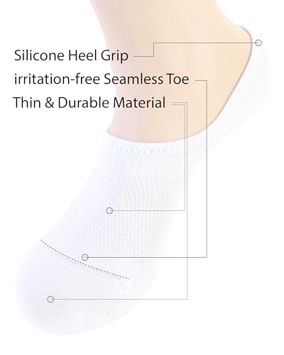 Pro Mountain Thin No Show Socks Seamless Wide Toe Box 6 Pack Liner Unisex Size S to X-Large Cotton Footies