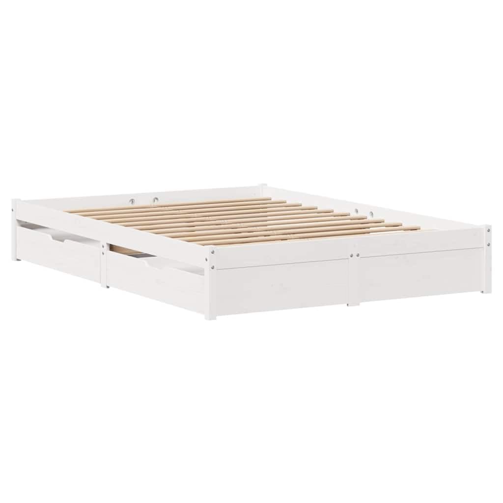 vidaXL Massivholzbett, Holzbett Bett mit Schubladen, Bettgestell Bettrahmen mit Lattenrost, Doppelbett für Schlafzimmer, Weiß 120x200cm Kiefer
