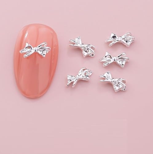 qbodp 50 Pcs Nail Decoration Fashion Nail Decoration Bow Decoration for Nail, Nail Supplies Nail Art Decoration Accessories,Silver