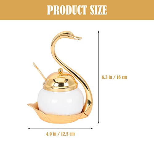 Hemoton 1 Set Condiment Pot Seasoning Container Spice Glass Jar Swan Rack With Serving Spoon Salt Sugar Bowl Pepper Storage Organizer #TOP3