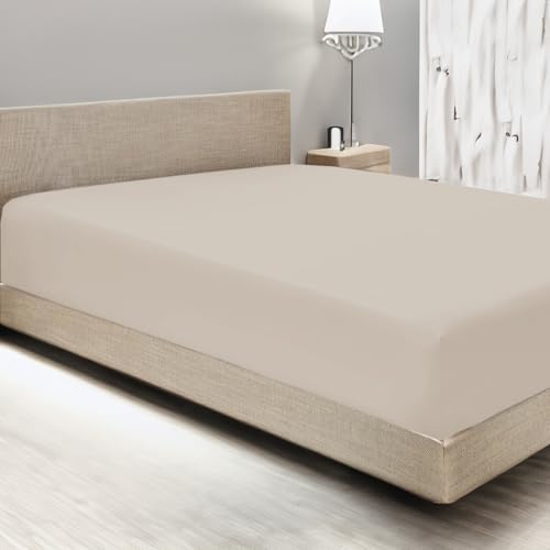 Home Tresor - Lenzuolo Singolo Sotto con Angoli Invernale in Flanella, 100% Cotone Felpato Caldo e Morbido Una Piazza 80/90 x 200 cm. Tinta Unita Beige