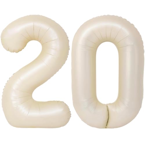 Image of Number Balloons for Birthday Decorations - 40 Inch Large Party Balloons 20, Cream Foil Number Balloons for Boys Girls, Balloons for Party Supplies