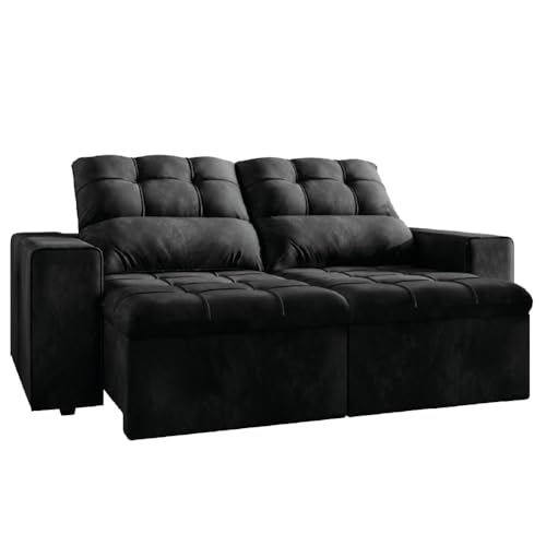 Sofá Retrátil e Reclinável 2 Lugares 1,80m Veludo Malibu Preto