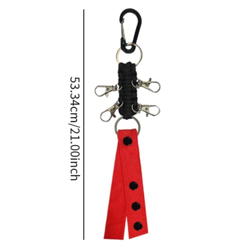 Holder Strap with Clips Keychain for Stage and Performance Use, 21 Inch Adjustable Nylon Webbing with 4 Clips for Pom Poms, Cheer Balls, and Accessories- Black Red3