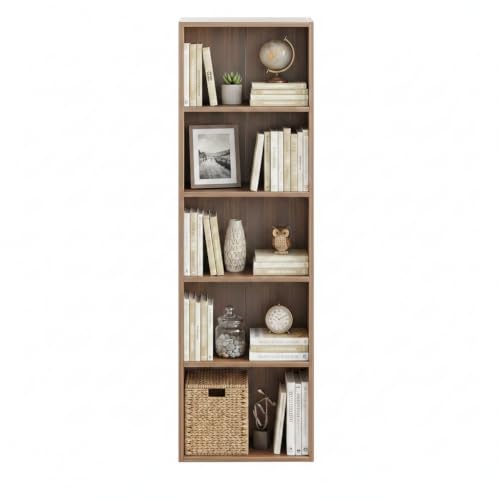 Image of FURNEASER Tall Bookshelf Bookcase for Living Room | Engineered Wood Open Storage Rack | Display Shelf Organizer for Bedroom, Office & Home (Exotic Teak)