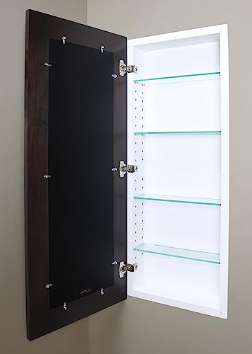 Image of 14x36 Concealed Picture Frame Medicine Cabinet without Mirror for Bathroom, Recessed in the Wall, Made in North America, Real Wood, NO MDF, Adjustable Shelves, Hidden, Coffee Bean