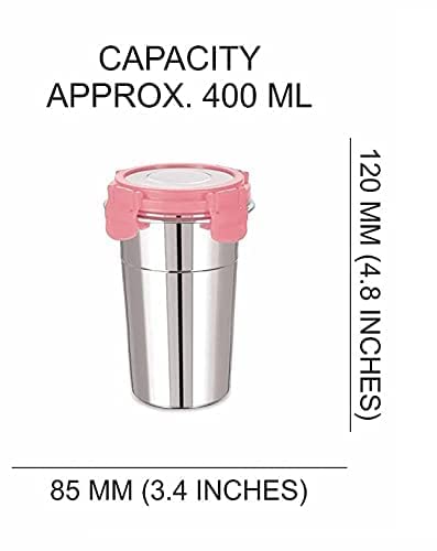 Image of Stainless Steel Glass Tumbler with Stainless Steel Lid (Multicolor) (400ml +600ml)