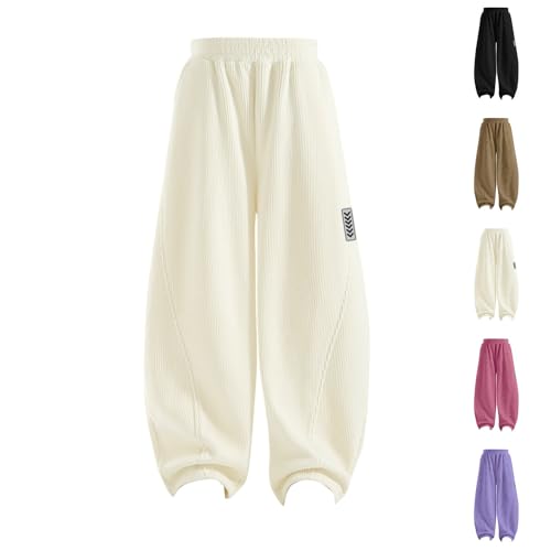 Girls Ribbed Baggy Sweatpants Teen Lightweight Wide Leg Pants Elastic Waist Loose Fall Winter Warm Athletic Trousers