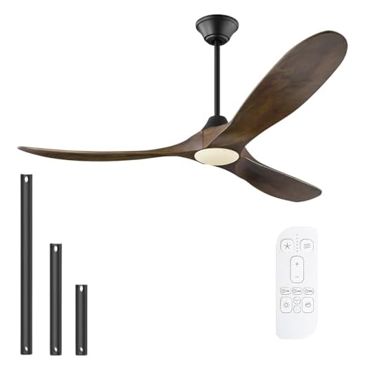 Ventilador de techo para exteriores de 152cm con luz, ventilador de techo de madera vintage con control remoto, ventilador de techo de hélice de 3 aspas, apto para uso en interiores y exteriores