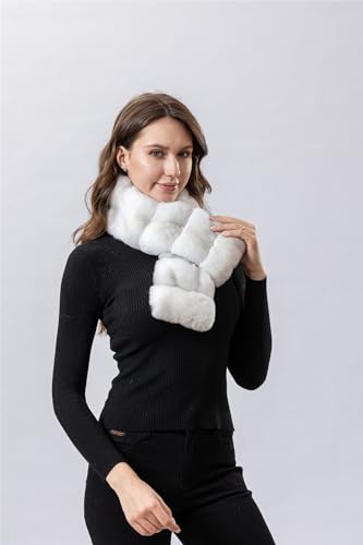 LVCOMEFF Women Real Rex Rabbit Fur Scarf Neck Warmer Chinchilla Color for Winter3