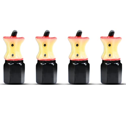 4-Pack Handmade Apple Core Valve Stem Caps for Schrader Valves, Unique Car & Bike Accessory, Fun Tire Decor, Colorful Wheel Accent, Novelty Driver Gift