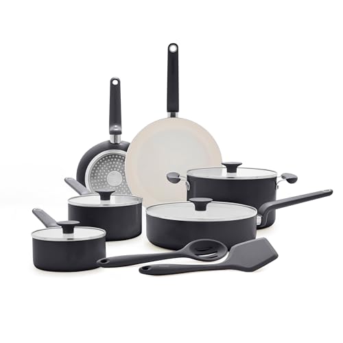 Image of GreenPan Rio Advanced 12 Piece Cookware Set, Ceramic Nonstick PFAS-Free Pots & Pans with Cooking Utensils, Induction Ready, Dishwasher & Oven Safe, Black