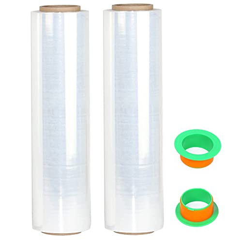 Image of 2-Pack Clear Stretch Wrap 18 inch x 1000 Feet 80 Gauge Industrial Strength with Plastic Handle, Plastic Pallet Supplies Durable Self-Adhering for Packing, Moving, Heavy Duty Shrink Film Rolls