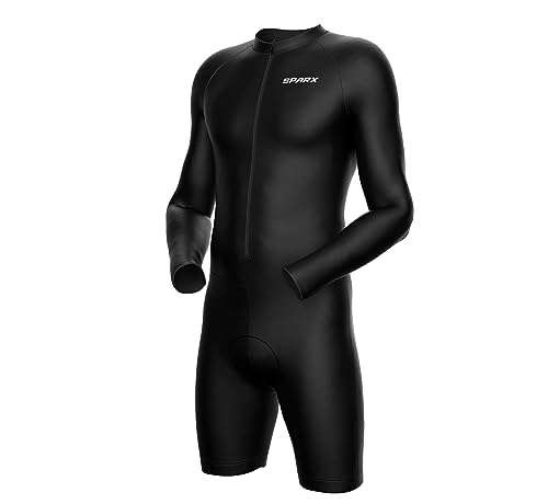 Sparx Long Sleeve Winter Cycling Thermal Skinsuit Pro Team Bicycle Suit Bike Racing Suit Cycle Kit 3D Pad (Black, XL)