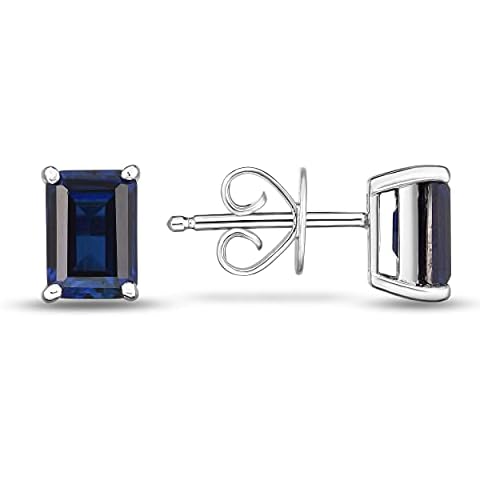 ORO LEONI 925 Sterling Silver With 7x5mm, 2-3 Carats Created Sapphire Minimalist Stud Earrings Unisex Jewelry Cover
