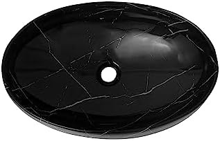 REMANENCE Wash Basin Countertop | Tabletop Ceramic Bathroom Sink | Wash Basin Over Counter | Ceramic Wash Basin (Glossy Black N White Strip)