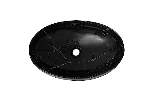 REMANENCE Wash Basin Countertop | Tabletop Ceramic Bathroom Sink | Wash Basin Over Counter | Ceramic Wash Basin (Glossy Black N White Strip)