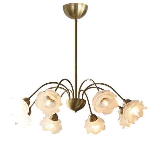 Suspension dorée salon chic avec plafonnier fleur moderne 8 bras