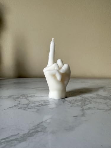 Image of Middle Finger Gesture Shaped Candle, White, Novelty Decorative Hand Sculpture
