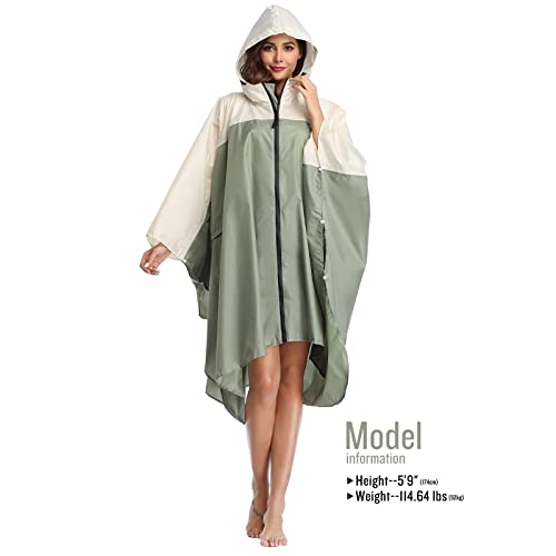SaphiRose Light Green-White Unisex Hooded Rain Poncho - Your Ultimate Waterproof Companion - Image 2