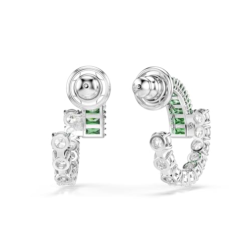 Swarovski Matrix hoop earrings, Mixed cuts, Green, Rhodium Finish4