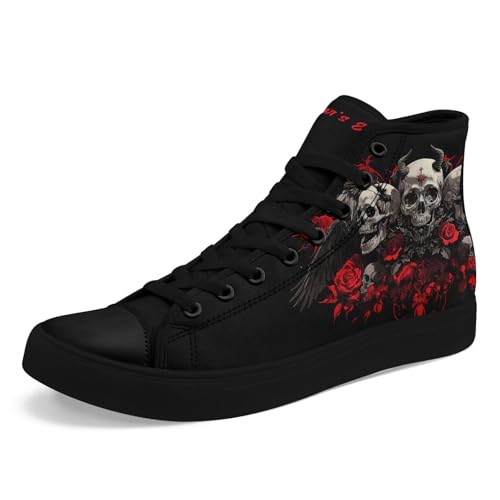 Unisex Skull High Top Sneakers Gothic Punk Hip Hop Canvas Tennis Shoes Fashion Comfortable Walking Shoes