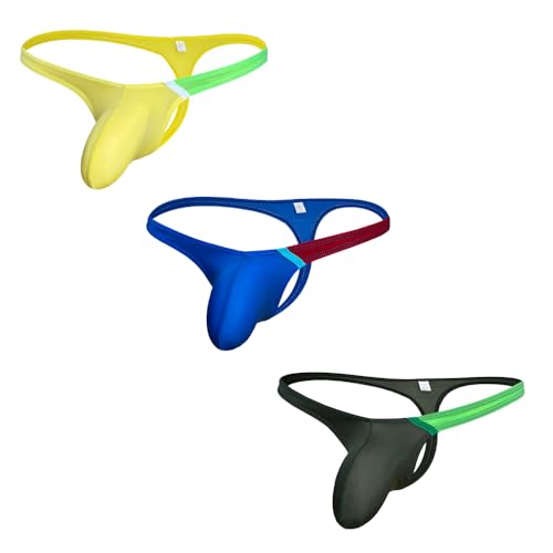 COMLIFE Men's Sexy Low Waist Semi-transparent Ice Silk Panties Fashion Colorblocking Thongs