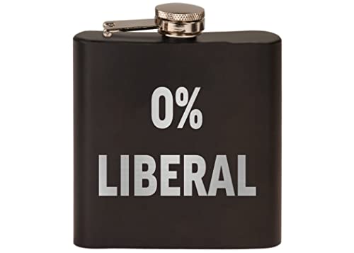Rogue River Tactical Funny 0% Liberal Joke Stainless Steel Hip Flask Premium Matte Black Makes a Great Gag Gift For Him Dad Father Republican or Conservative