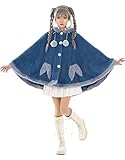 haikyuu Women Anime Kawaii Shark Plush Cape Short Hooded Blanket Poncho Wrap Cozy Cloak with Tail (Small) Blue