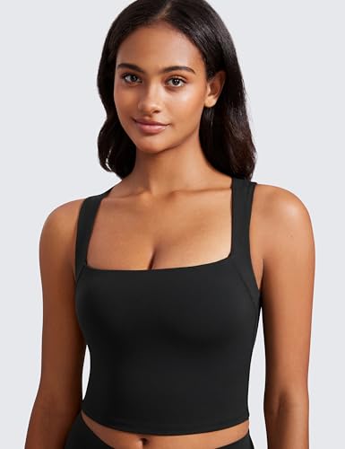 CRZ YOGA Butterluxe Womens Longline Square Neck Sports Bras - Basic Crop Tank Yoga Workout Tops with Built in Pads4