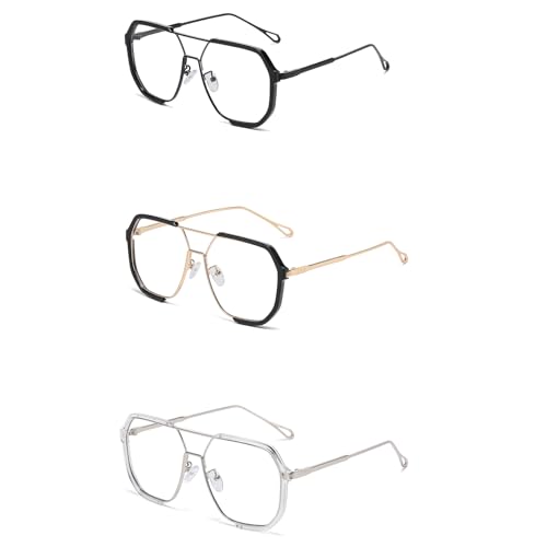 Image of LJCZKA Pilot Blue Light Blocking Glasses Women Men 70s Square Metal Frame Oversized Double Bridge Computer Gaming Eyeglasses