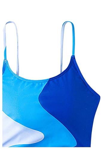 SweatyRocks Girl's Color Block Spaghetti Strap Sleeveless Drawstring Bathing Suit One Piece Swimsuit3