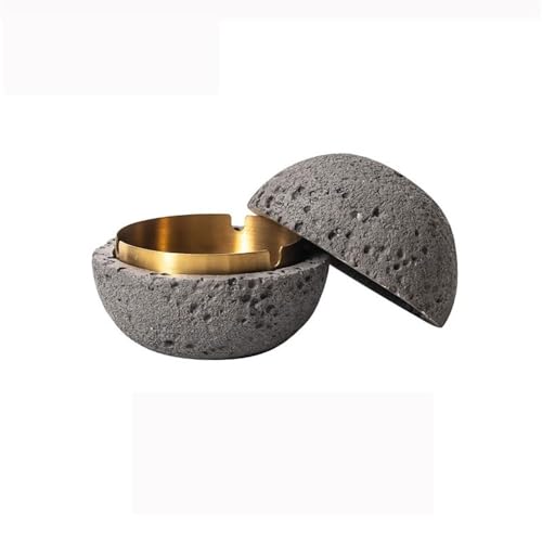 Decorativo Moderno Cenicero en forma de bola de cemento Cenicero con revestimiento de acero inoxidable con tapa Cenicero portátil for oficinas, restaurantes, terrazas, decoraciones for el hogar Cigarr