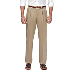 Haggar Men’s Premium No Iron Khaki Classic Fit Pleat Front Pant (Regular and Big & Tall Sizes)