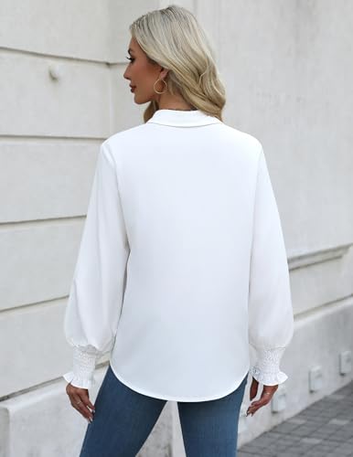 Zeagoo Womens Button Down Shirts Smocked Cuffed Blouses Printed Lantern Shirt Long Sleeve Tops Casual Collar Business Fashion3
