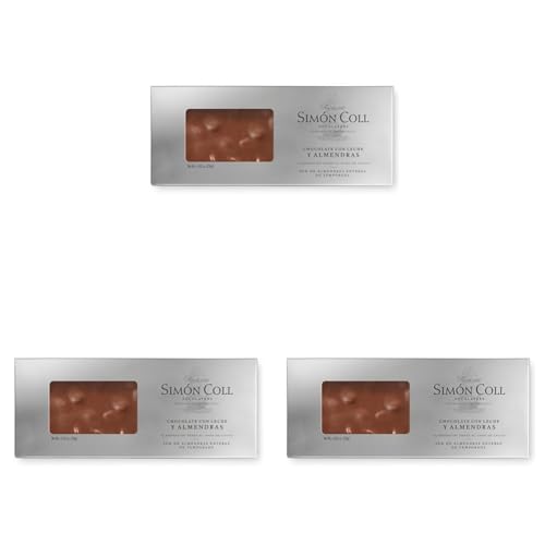 Chocolates Simón Coll - Cremosa Tableta de Chocolate con Leche y Almendras Enteras de Temporada 250gr (Paquete de 3)