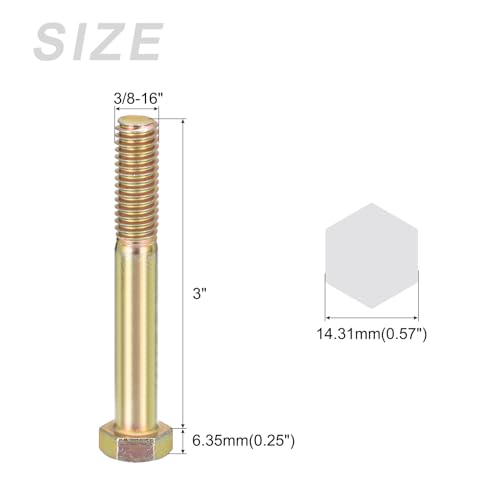 Image of METALLIXITY Hex Bolts (3 /8-16x3) 5Pcs, Carbon Steel Zinc Plated Partial Threaded, Coarse Thread UNC Hex Head Screw Bolt - for Furniture Repair, Yellow