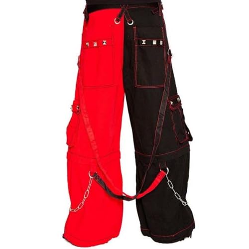Generic Men Bondage Trouser Punk Rock Transformer Baggy Black and Red Split Leg Pants Emo Style, Black/Red4